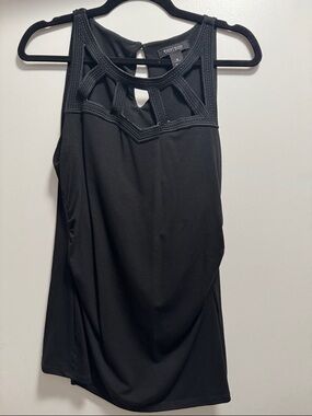 White House Black Market Black Geometric Cutout Halter Tank